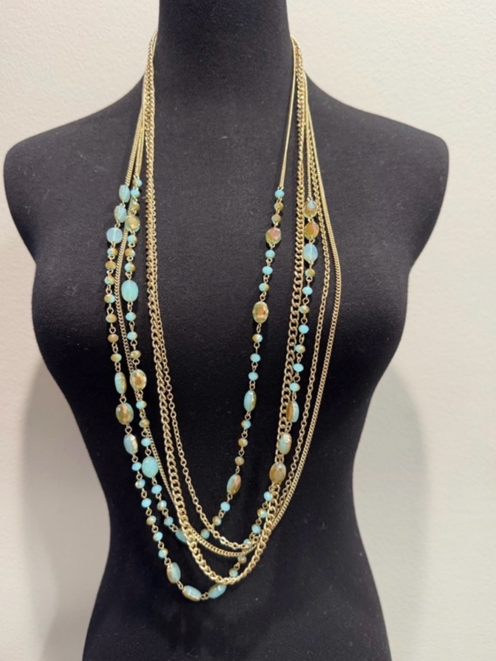 Gold Multi-Strand Necklace with Turquoise Beads